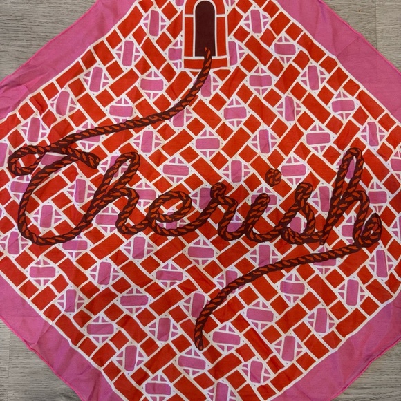 Women's 100% Silk Scarf Pink Orange And White Check Pattern “Cherish” 23inX23in - Picture 2 of 5